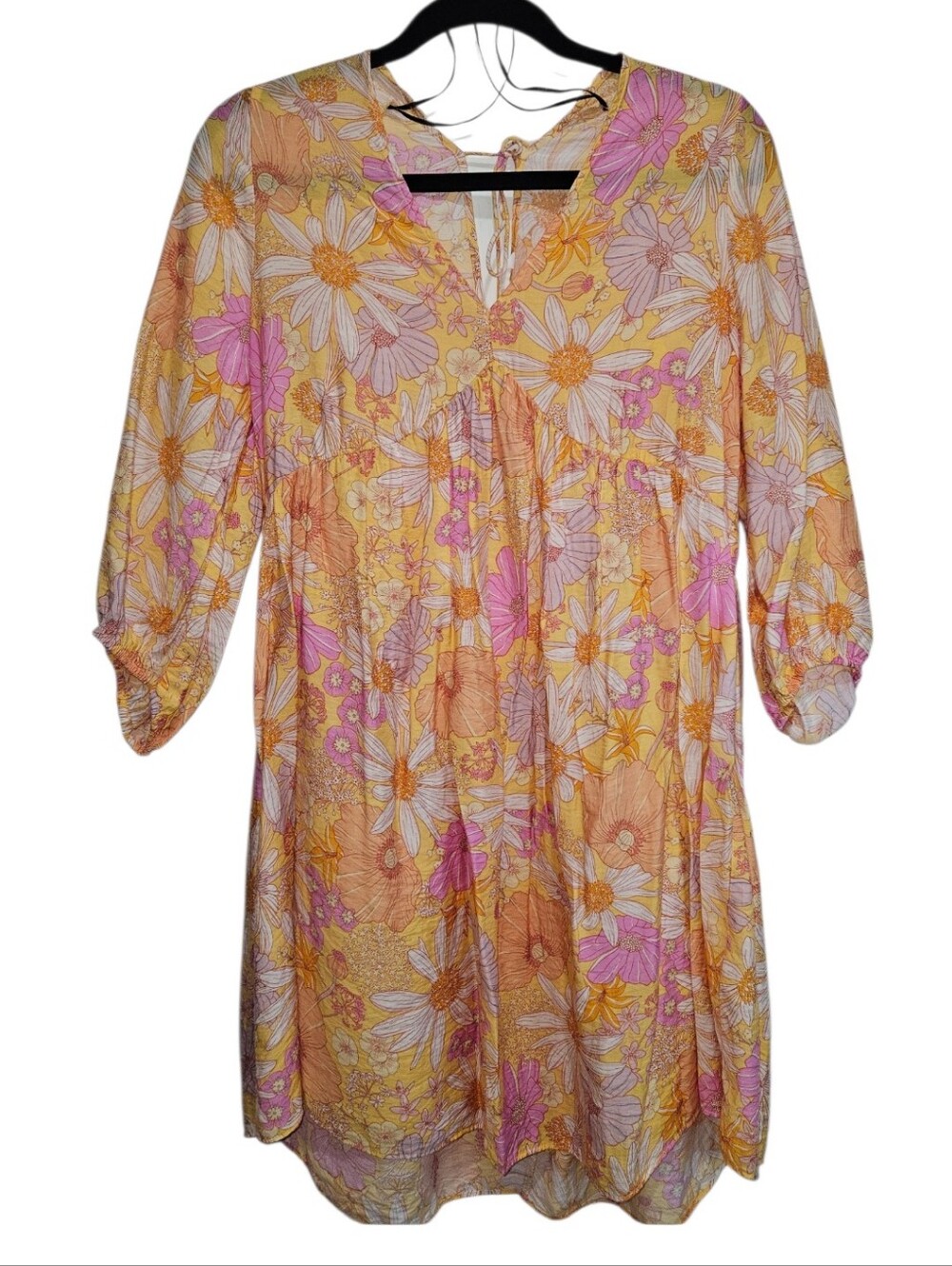 H&M Floral Bohemian Dress in Yellow Pink & White Babydoll Women's Medium*